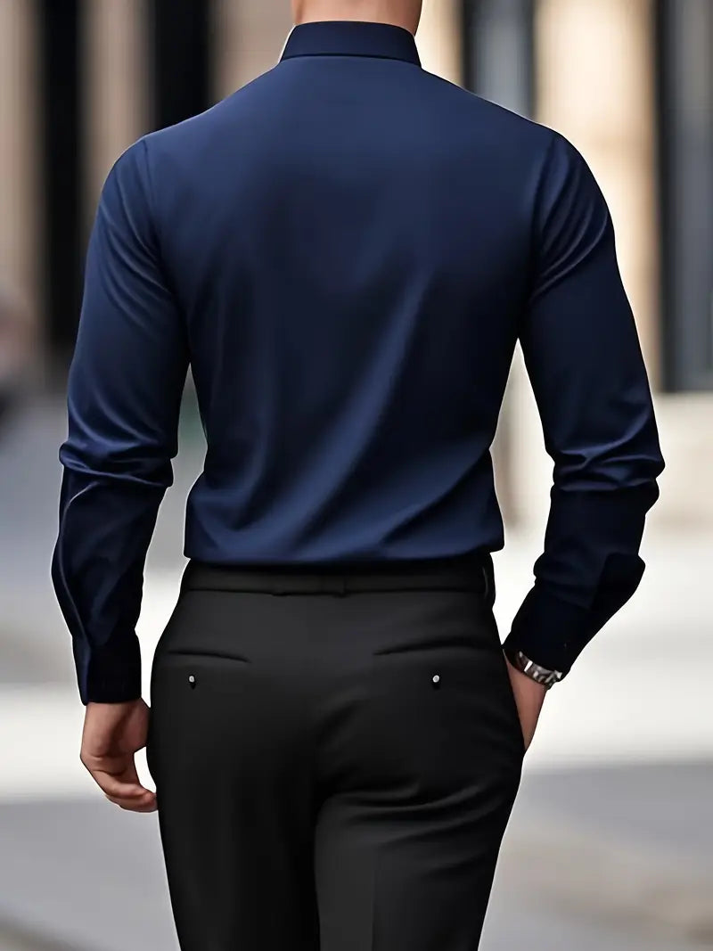 Męska Koszula z Długim Rękawem Slim Fit z Oddychającego Materiału