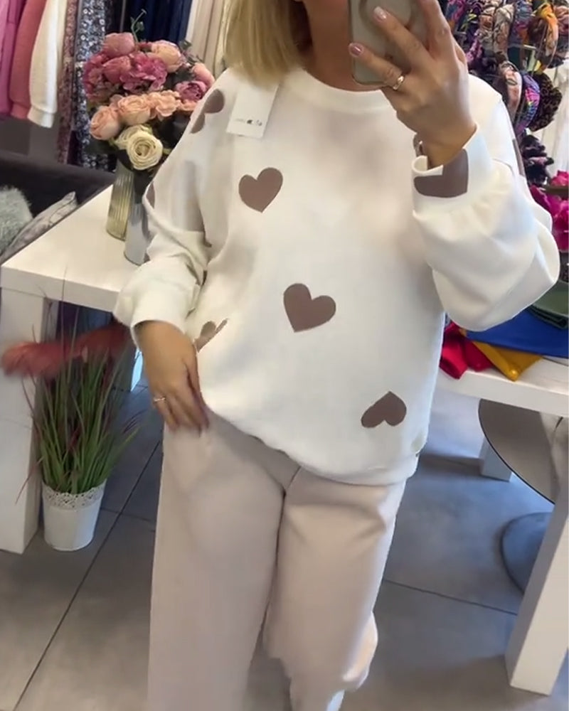 Damski Sweter Dzianinowy z Wzorem Serca i Luźnym Krojem