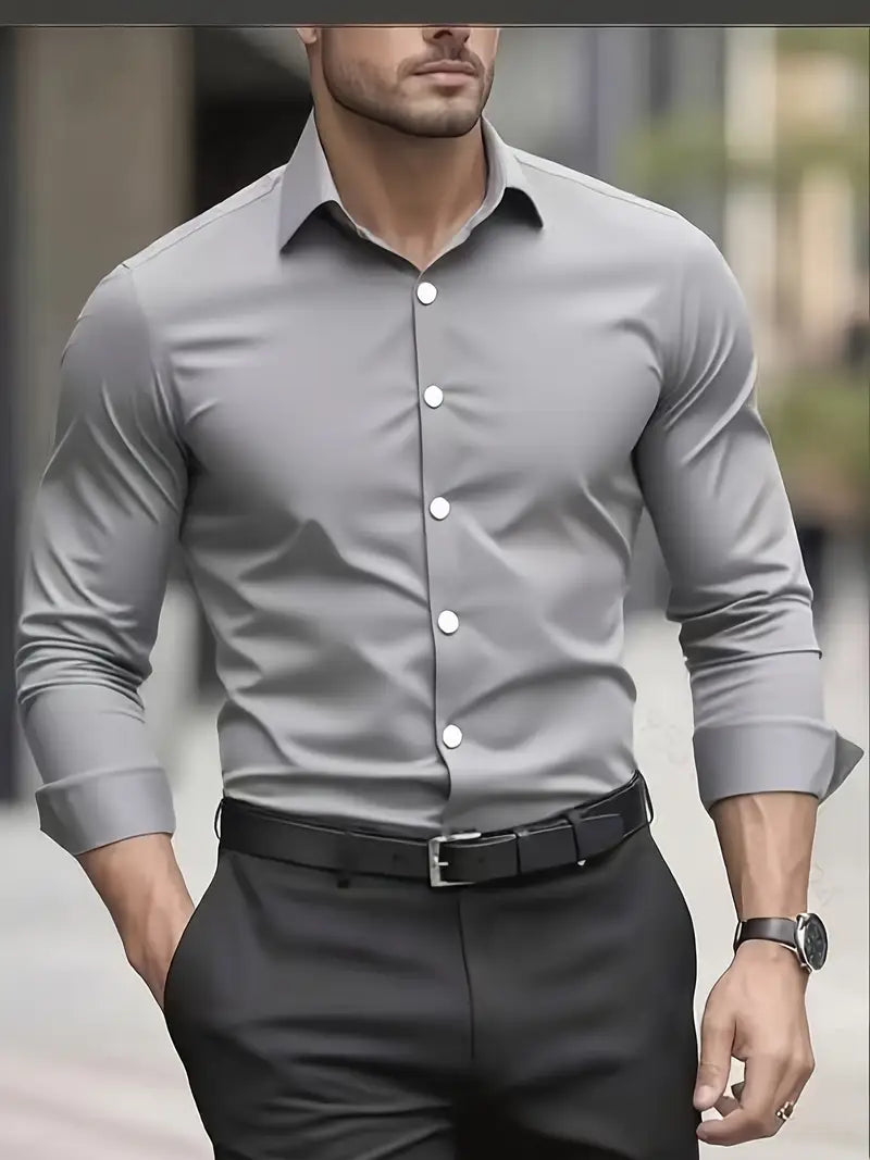Męska Koszula z Długim Rękawem Slim Fit z Oddychającego Materiału