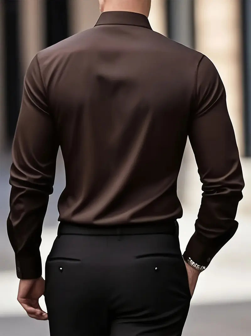 Męska Koszula z Długim Rękawem Slim Fit z Oddychającego Materiału