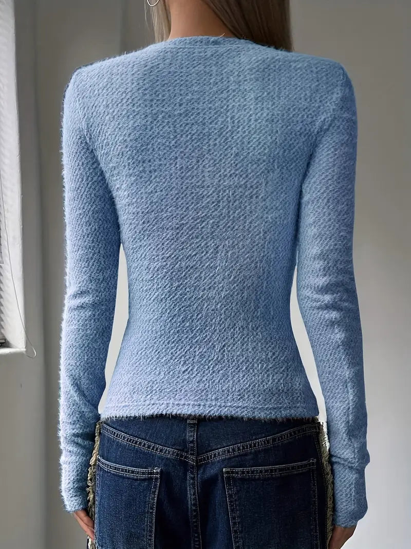 Damski Sweter Dzianinowy z Okrągłym Dekoltem i Minimalistycznym Designem