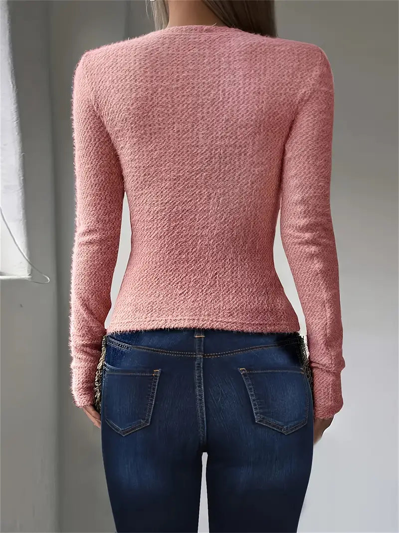 Damski Sweter Dzianinowy z Okrągłym Dekoltem i Minimalistycznym Designem