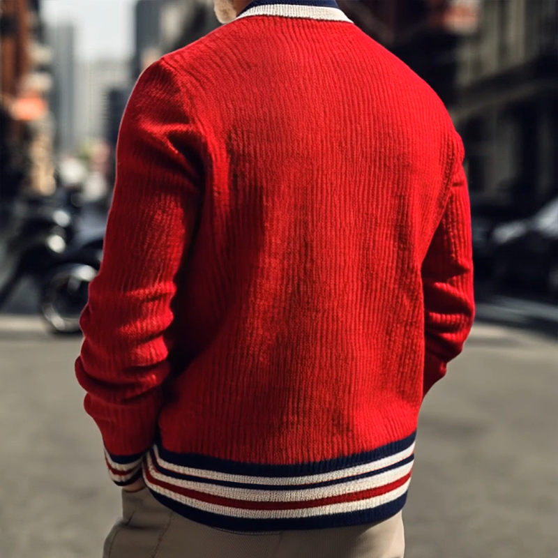 Męski sweter-kardigan w paski z zapięciem na guziki