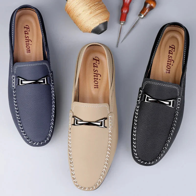Męskie loafersy z metalową ozdobą i gumową podeszwą