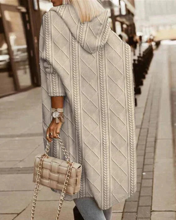 Damski Długi Kardigan z Kapturem i Przedłużoną Długością