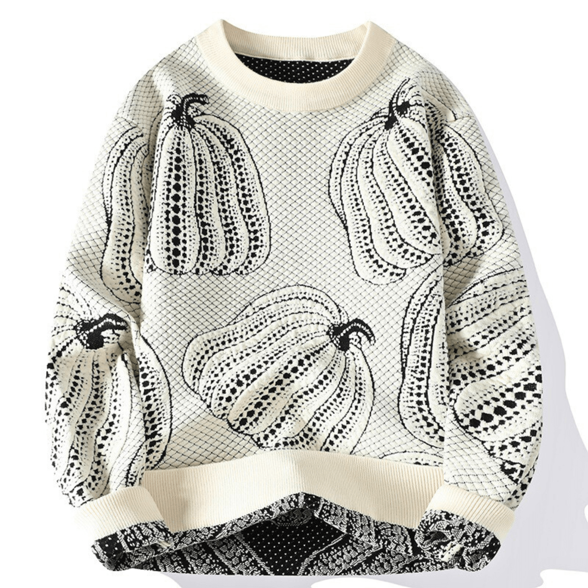 Damski Jesienny Sweter Dzianinowy z Motywem Dyni i Grubym Splotem