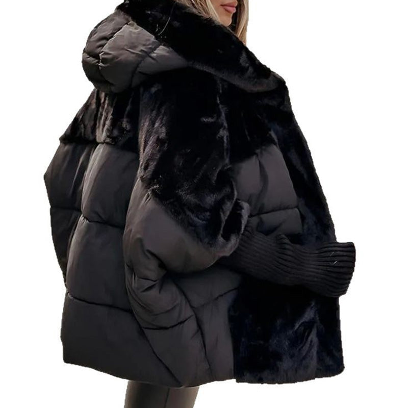 Damska Zimowa Kurtka Puchowa Oversize z Kapturem i Wzorem Patchwork